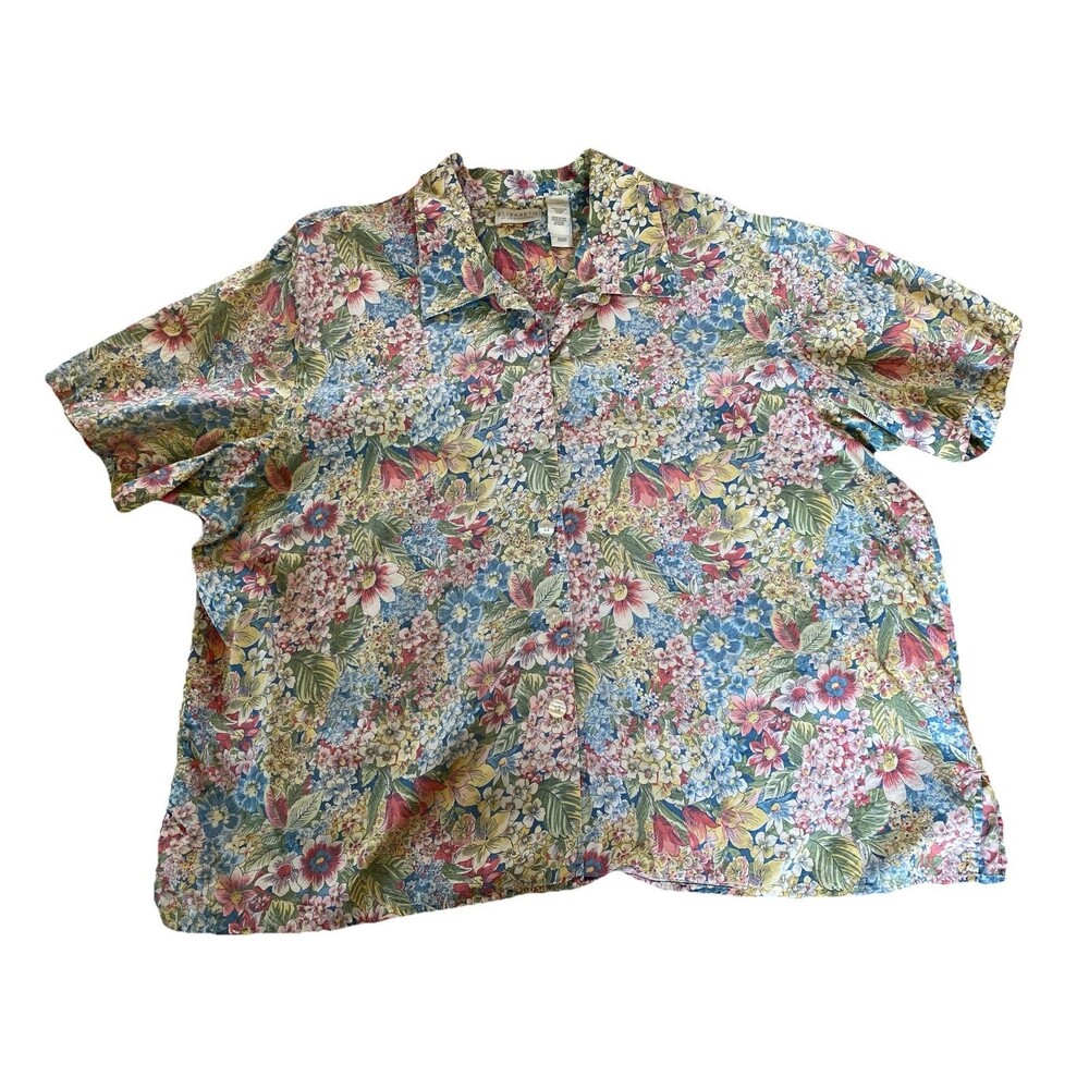 Elisabeth by Liz Claiborne Womens 22 Floral Cotton Short Sleeve Top Cottagecore